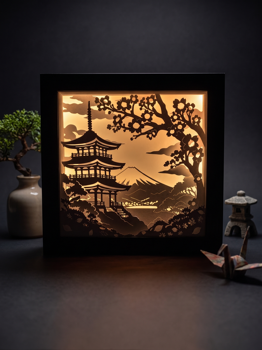 Japan-Lichtbox aus fünf Papierschichten im quadratischen Rahmen
