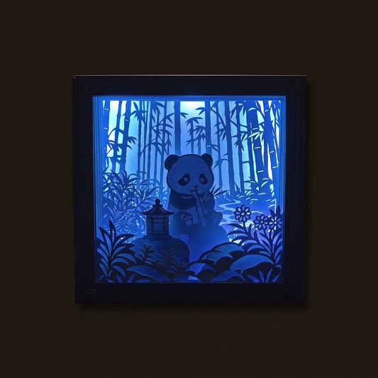 Panda im Bambuswald - Handgefertigte 3D-Papierlaterne mit LED